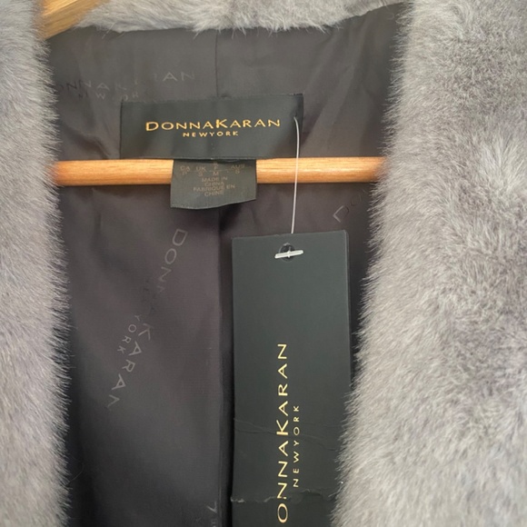 NWT Donna Karen New York Faux Fur Long Coat Gray size Small - Picture 4 of 5